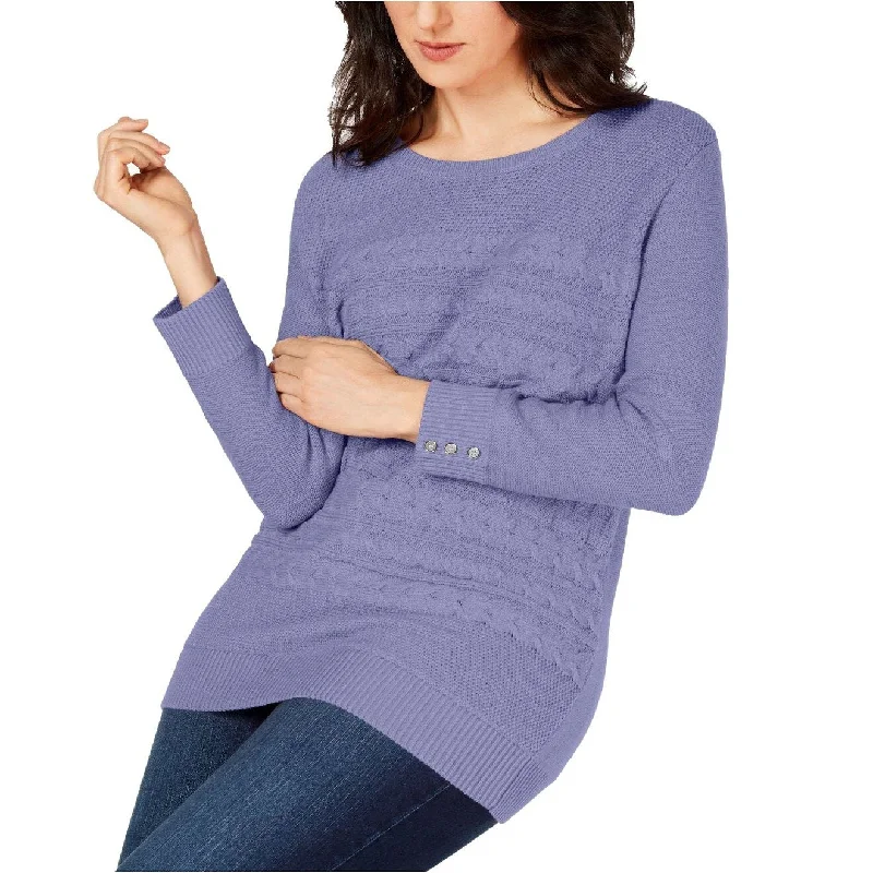 Karen Scott Women's Cable-Knit Button-Detail Sweater Lilac Size Small