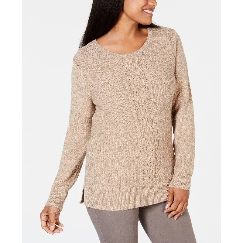 Karen Scott Women's Cable-Knit Panel Sweater Brown Size X-Small