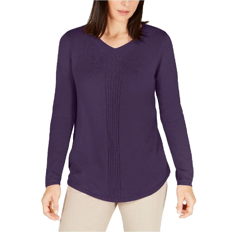 Karen Scott Women's Cotton Mixed-Knit Sweater Purple Size Large