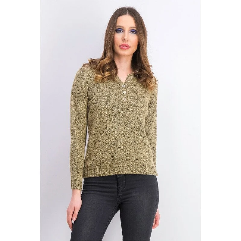 Karen Scott Women's Petite Point-Collar Sweater Brown Size Petite Small - Petite Small