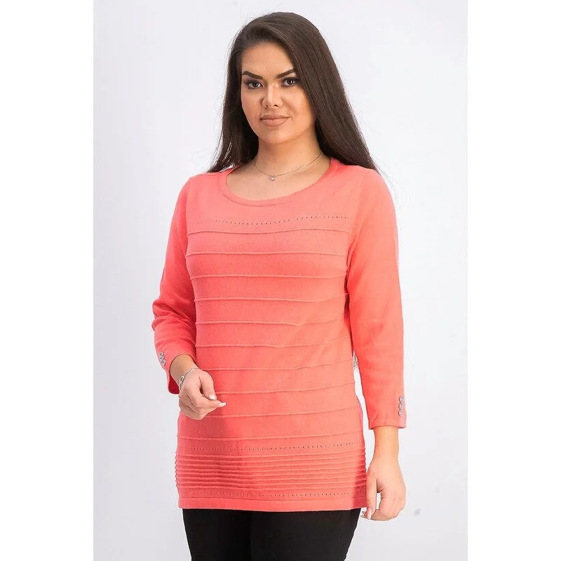 Karen Scott Women's Ribbed 3/4-Sleeve Sweater Orange Size X-Large