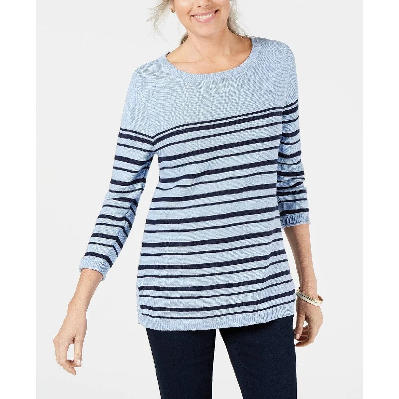 Karen Scott Women's Striped Cotton Lace-Up Sweater Blue Size Extra Large - X-Large