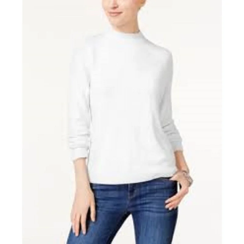 Karen Scott Women's Zip-Back Mock-Neck Sweater White Size Small