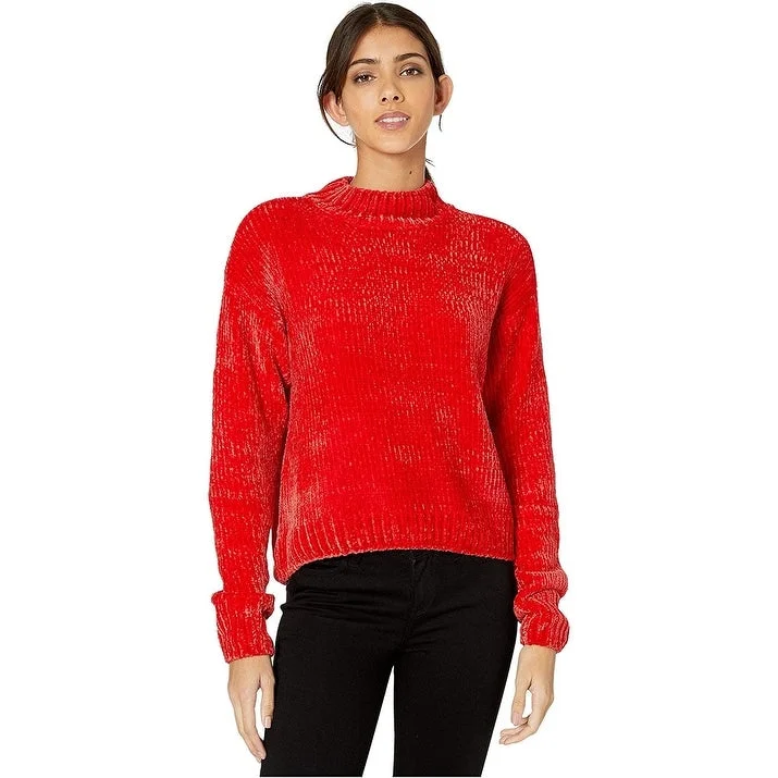 Sanctuary Women's Chenille Mock Neck Sweater Bright Red Size Small