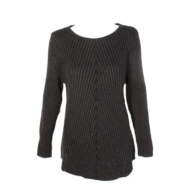 Style Co Ribbed-Knit Crew Neck Long Sleeve Sweater, Black, S - Black