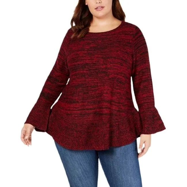 Style & Co Women's Bell Sleeve Marled Knit Sweater Red Size Large