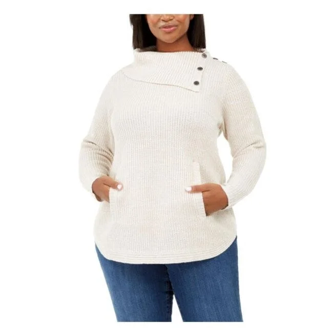 Style & Co Women's Plus Button Trim Sweater White Size 1X