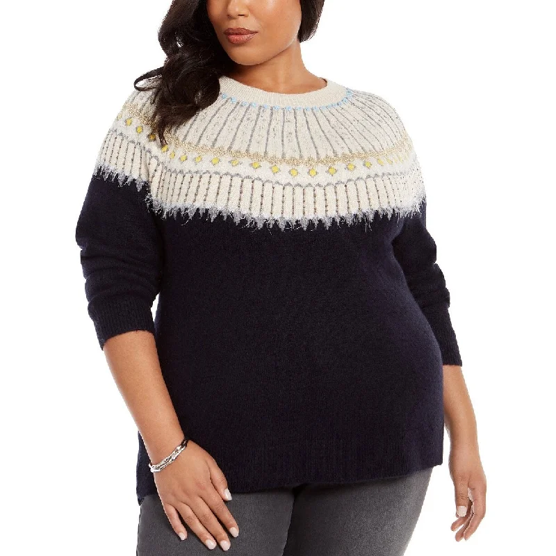 Style & Co Women's Plus Size Beaded Fair Isle Sweater Blue Size 1X