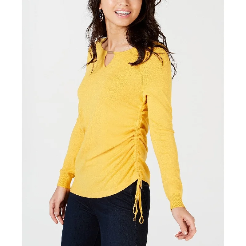 Thalia Sodi Women's Ruched Keyhole Sweater Yellow Size Large