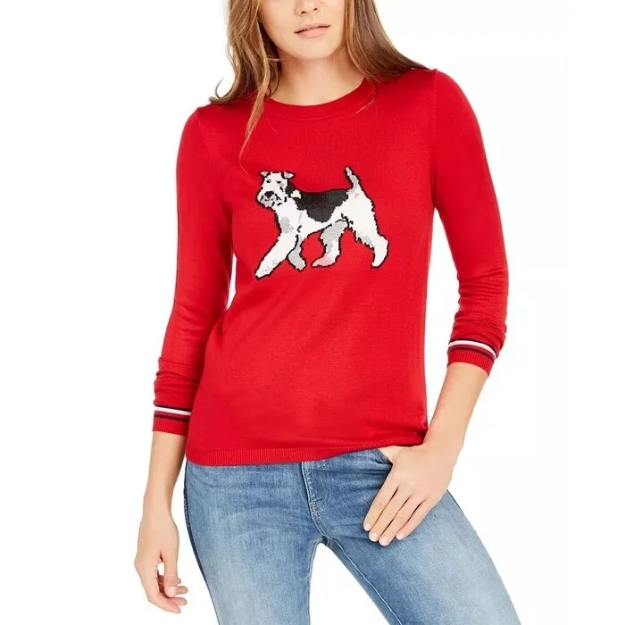 Tommy Hilfiger Women's Holiday Terrier Sweater Red Size Extra Large - X-Large