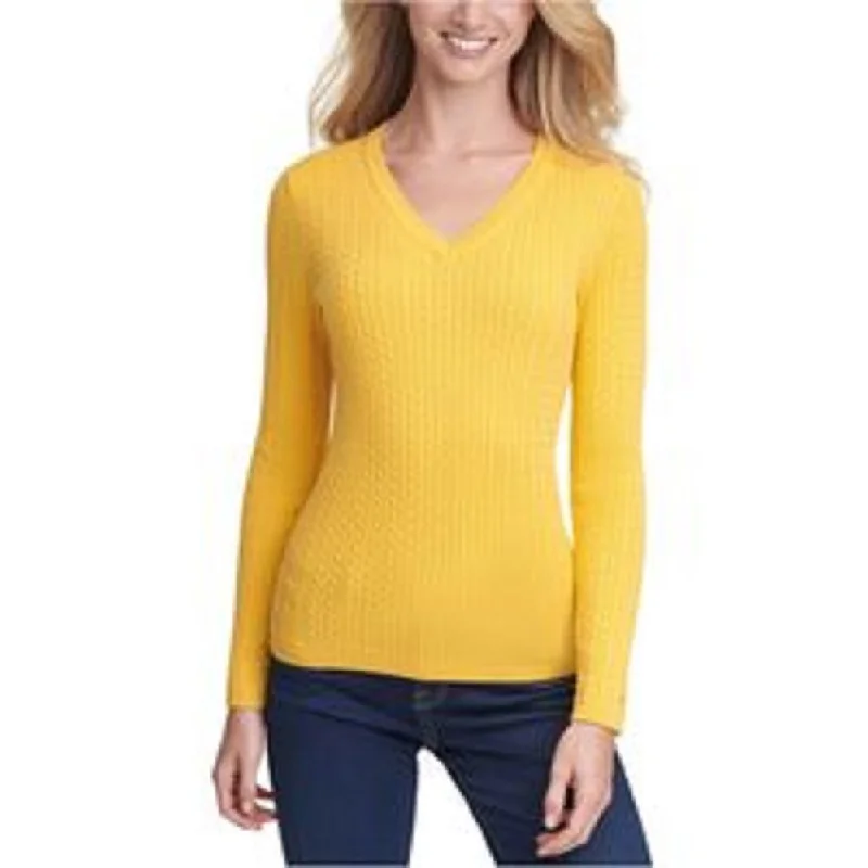 Tommy Hilfiger Women's Ivy Cotton Cable Sweater Brght Yellow Size Large