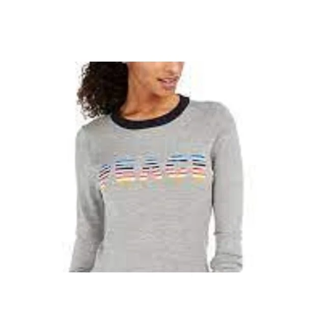 Tommy Hilfiger Women's Rainbow Peace Ringer Sweater Gray Size Extra Small