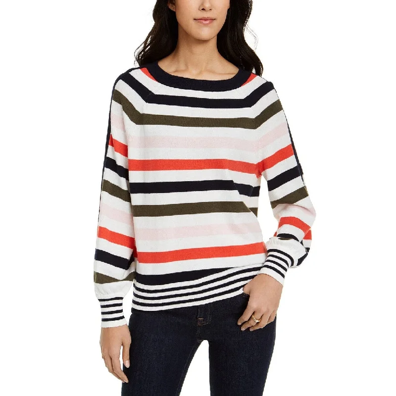 Tommy Hilfiger Women's Striped Balloon-Sleeve Sweater White Size Large