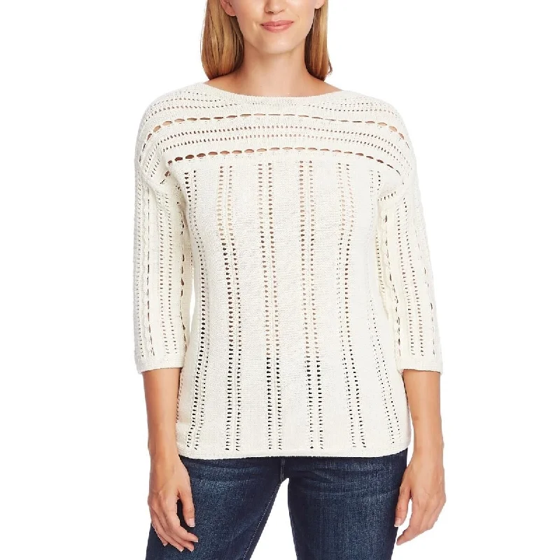 Vince Camuto Women's Boatneck Pointelle Sweater White Size Medium