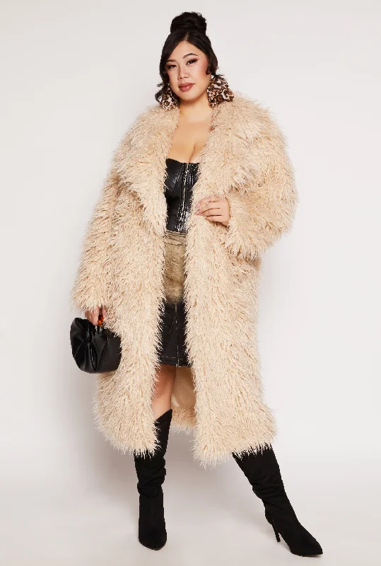 Plus Size Shaggy Faux Fur Long Coat