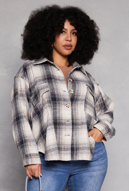 Plus Size High Low Plaid Shacket