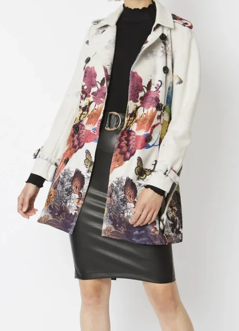 Digital Print Suede Trench Coat