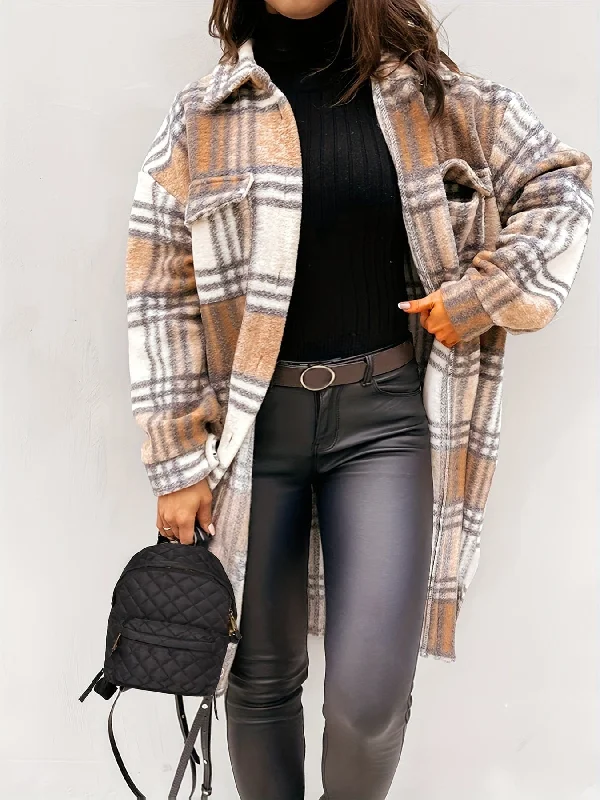 Grey and White Plaid Shacket Plus Size