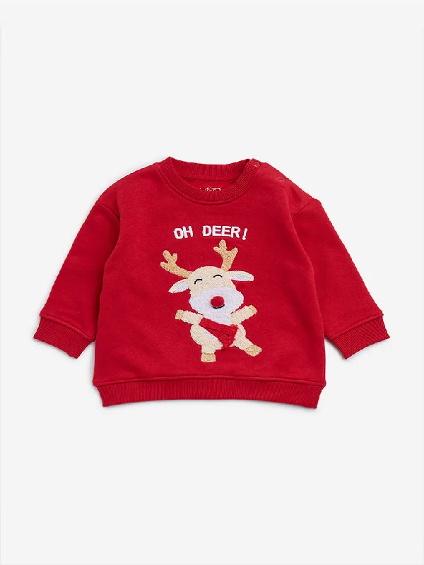 HOP Baby Red Animal Embroidered Sweatshirt