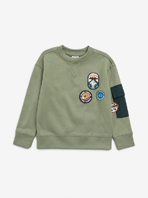 HOP Kids Olive Animal-Printed Cotton Sweatshirt