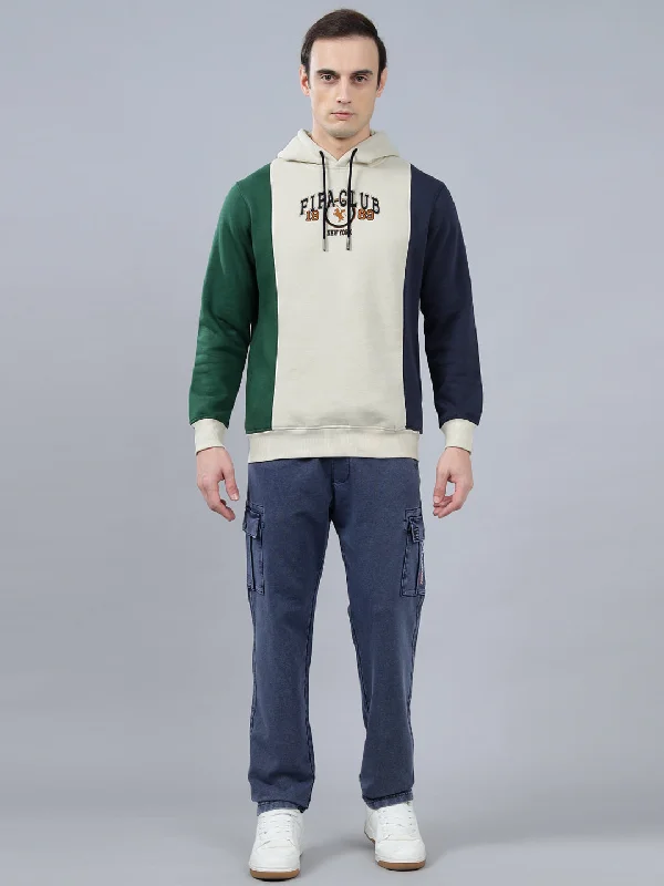 Men's Color Block Beige Hoody Neck Sweatshirt