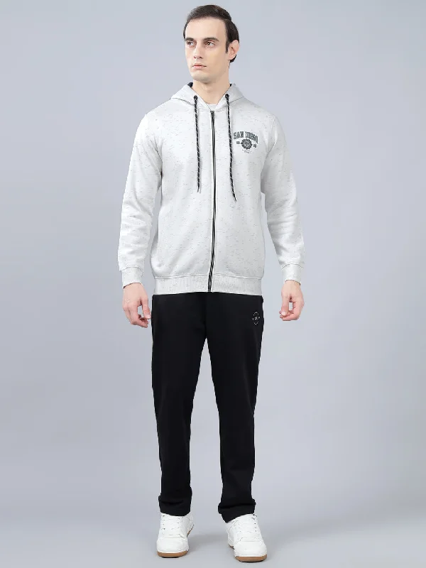 Men's Self Design Off White Hoody Neck Sweatshirt