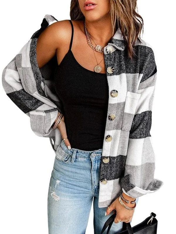 Plus Size Casual Plaid Jacket