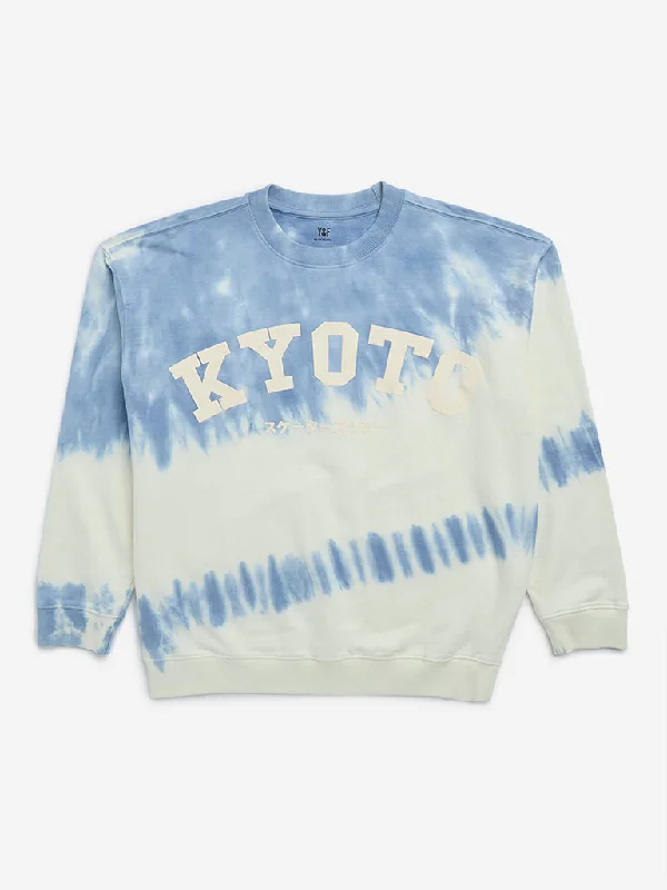 Y&F Kids Blue Tie-Dye Printed Cotton Sweatshirt