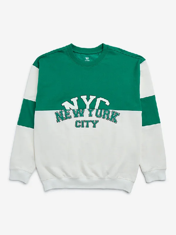 Y&F Kids Green Colour-Blocked Sweatshirt