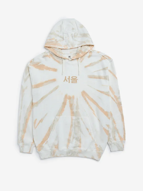 Y&F Kids Peach Tie-Dye Printed Cotton Sweatshirt