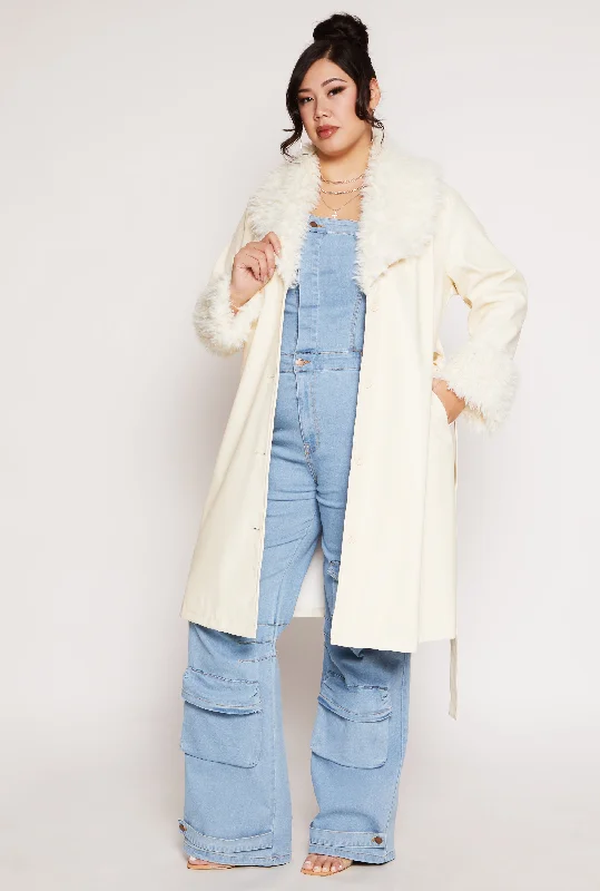 Plus Size Spoon Jeans Faux Leather Trench Coat