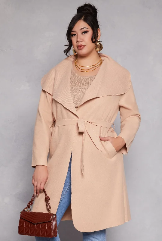 Plus Size Waterfall Collar Wrap Coat