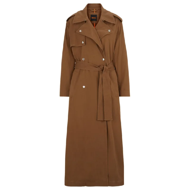 Belted trench coat with hardware trims