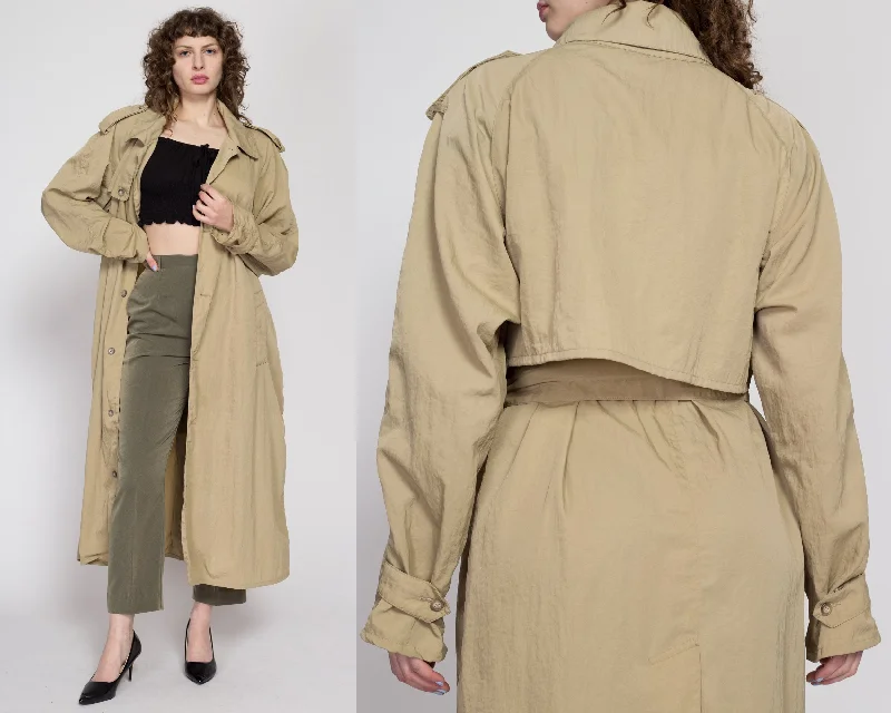 Lrg-XL 80s Banana Republic Khaki Nylon Safari Trench Coat Unisex