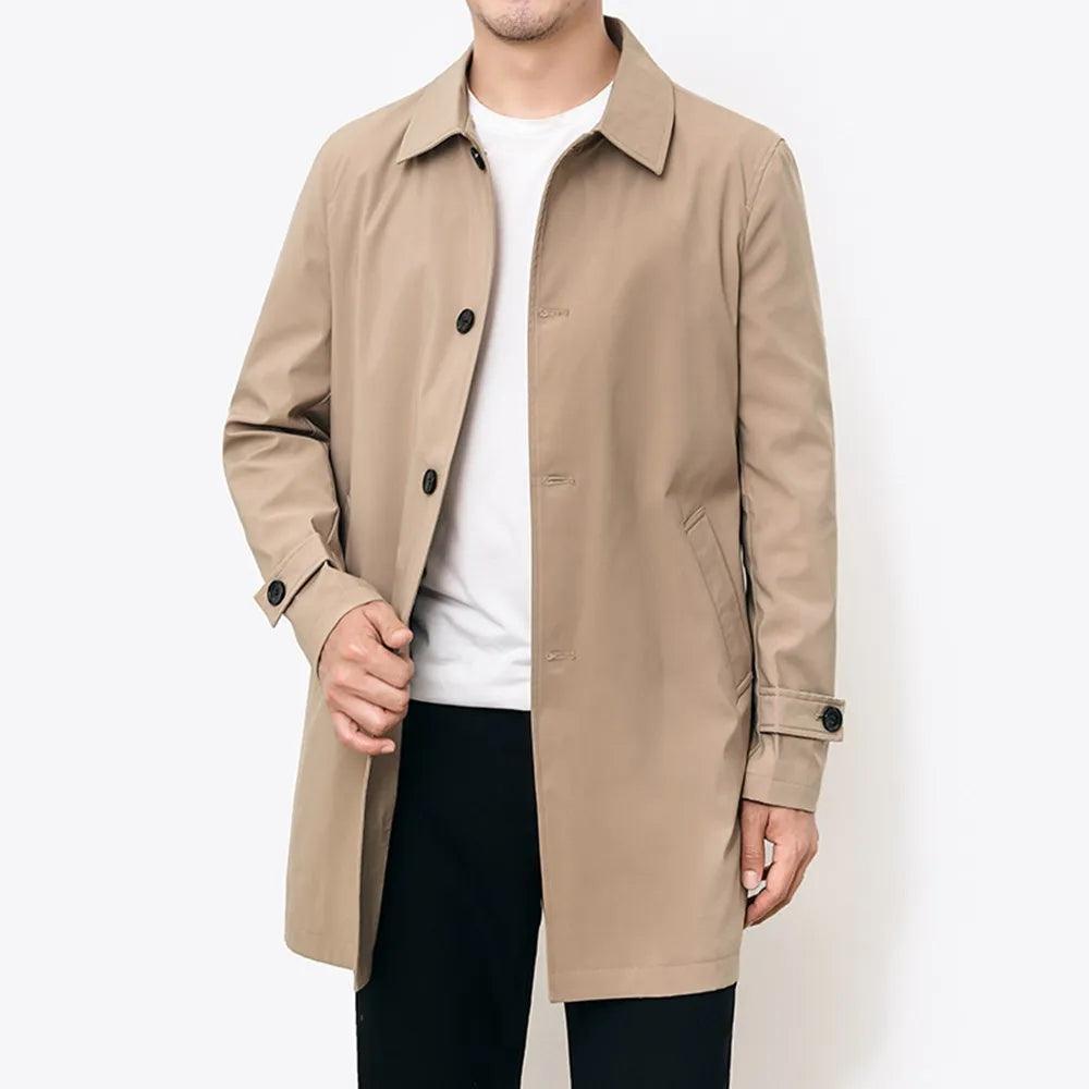 Classic Single-Breasted Men Trench Coat