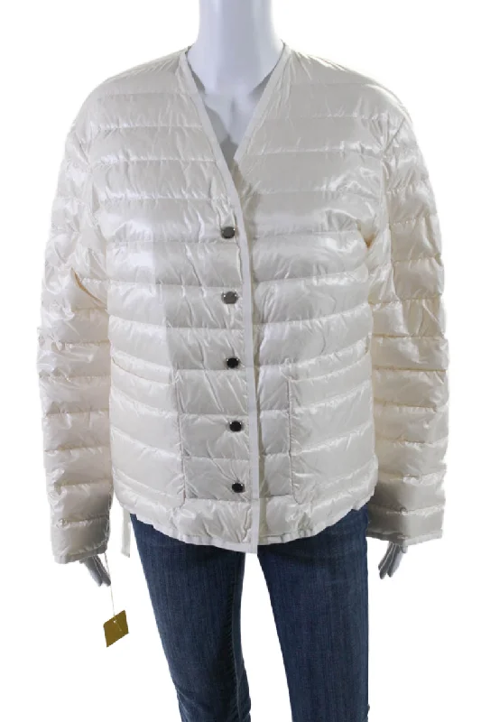 Seventy Venezia Womens Textured V-neck Button Puffer Jacket Pink