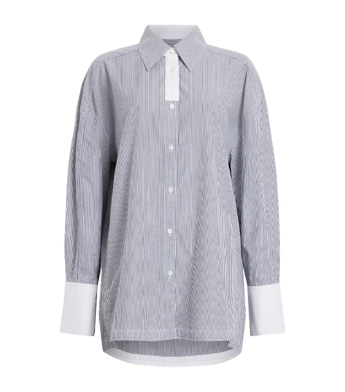 All Saints Blue/White Karina Stripe Shirt UK 8