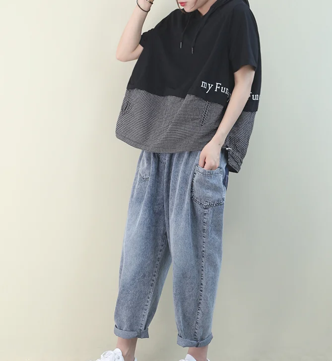 Hooded Loose Casual T-Shirts Summer Women Cotton Tops WG961707