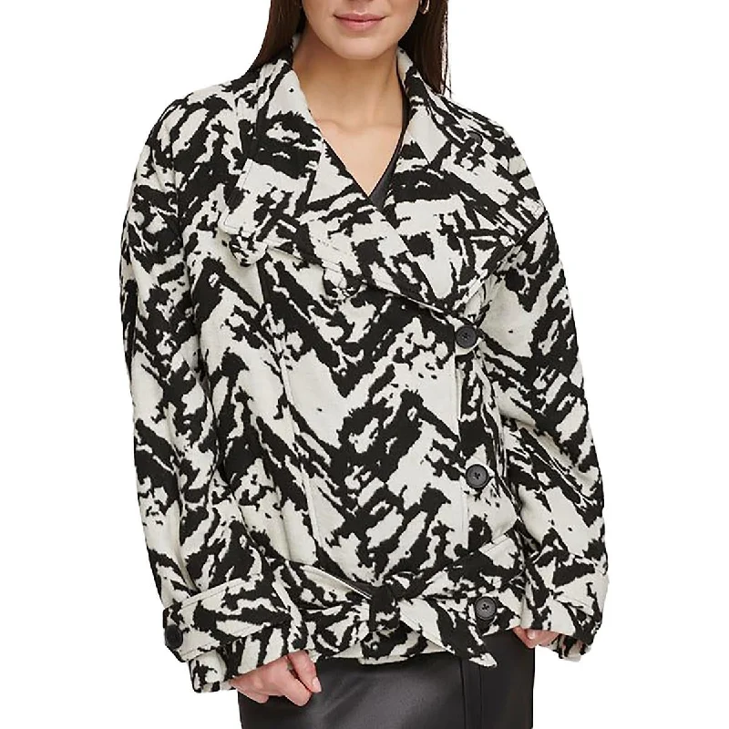 DKNY Womens Jacquard Printed Trench Coat