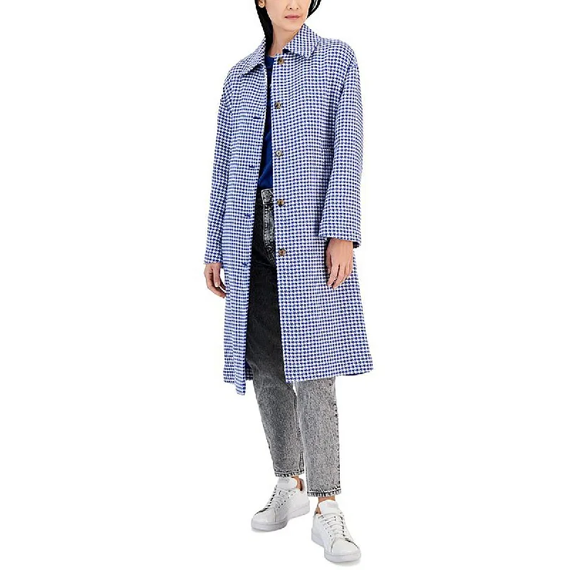 Hugo Womens Cotton Blend Houndstooth Trench Coat