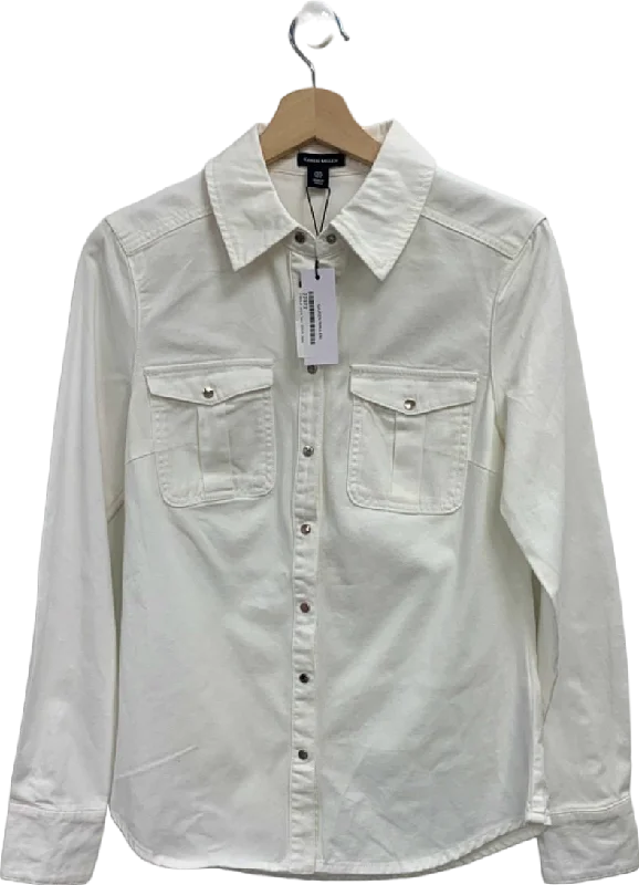 Karen Millen Crew Cream Denim Pocket Detail Relaxed Shirt UK 8