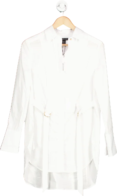 Karen Millen White Cotton Poplin Collared Longline Shirt UK 6