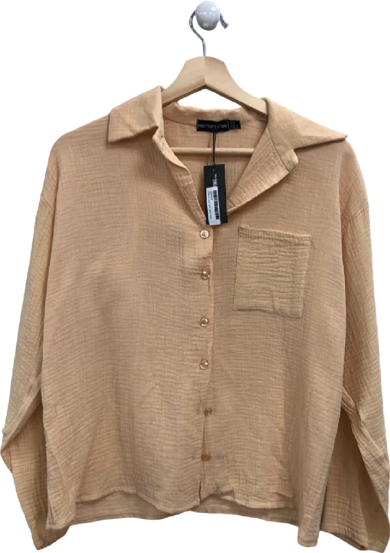 PrettyLittleThing Beige Casual Button-Down Shirt UK 4