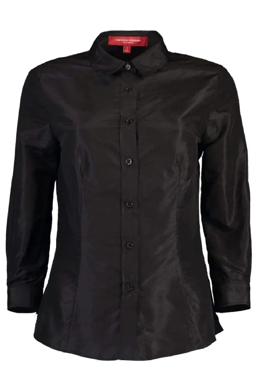 Silk Taffeta Collared Shirt - Black