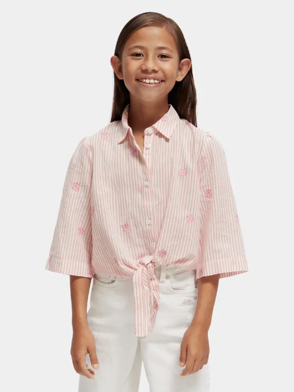 Kids - Striped knotted-hem shirt