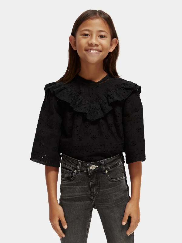 Kids - Voluminous broderie anglaise shirt