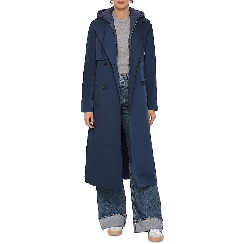 Womens Layered Hooded Trench Coat