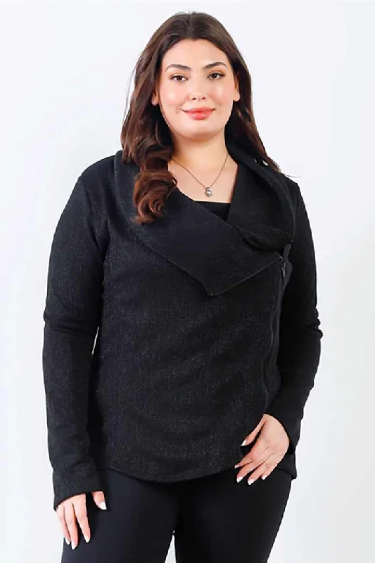 Plus Size Zip Up Lightweight Black Jacket